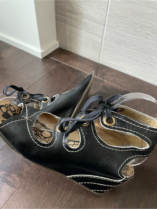 Fly London Shoes - Fly London Black Leather Lace-Up Cutout Wedge Heels Women’s 39
